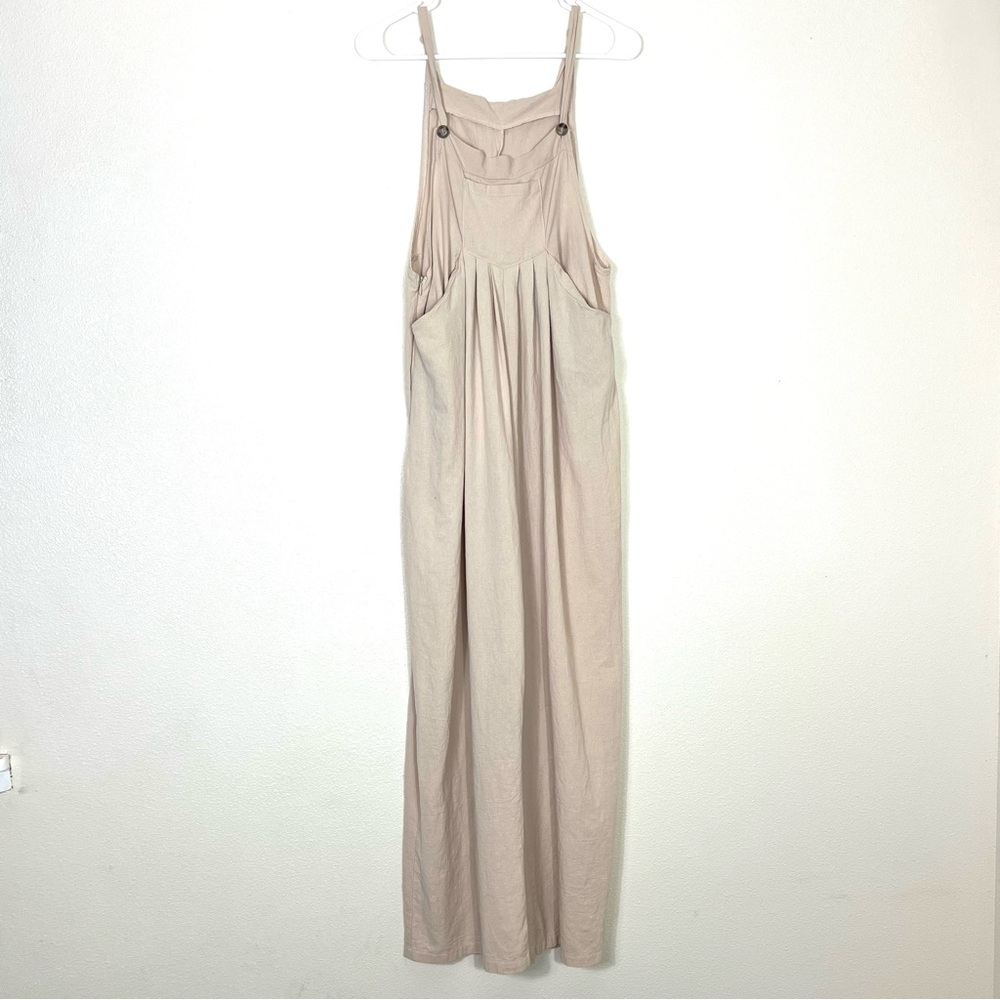 Cotton tan beige wide leg long overalls size large